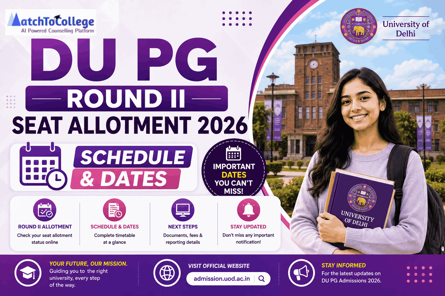 DU PG Round II Seat Allotment 2026: Schedule & Dates