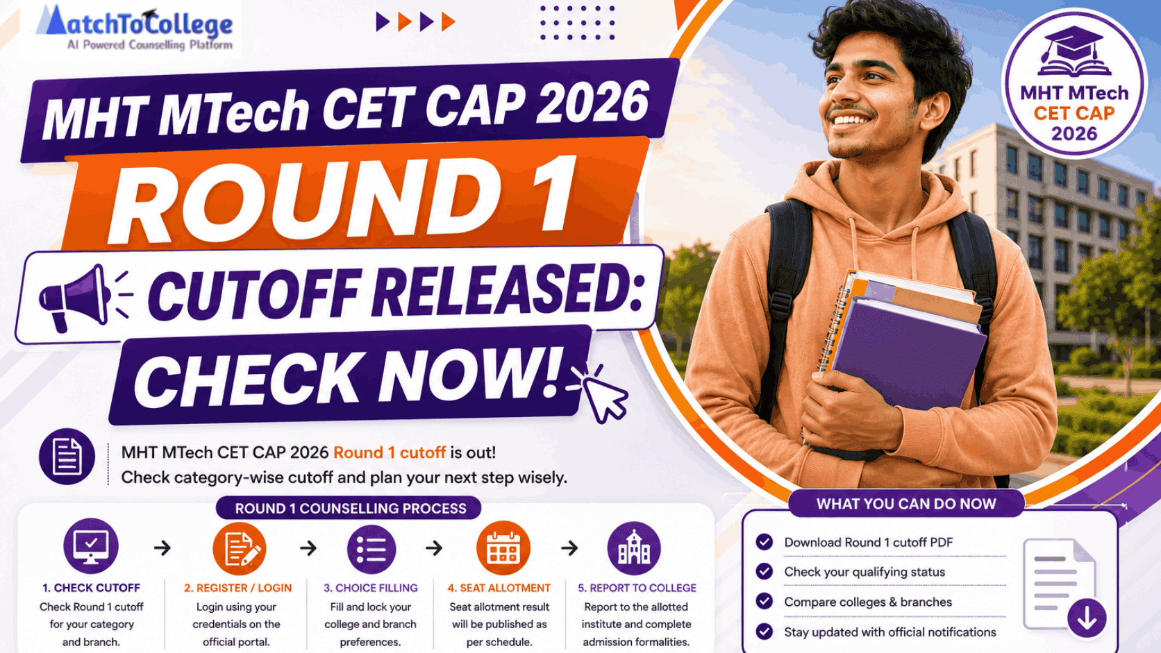 MHT MTech CET CAP 2026 Round 1 Cutoff Released: Check Now