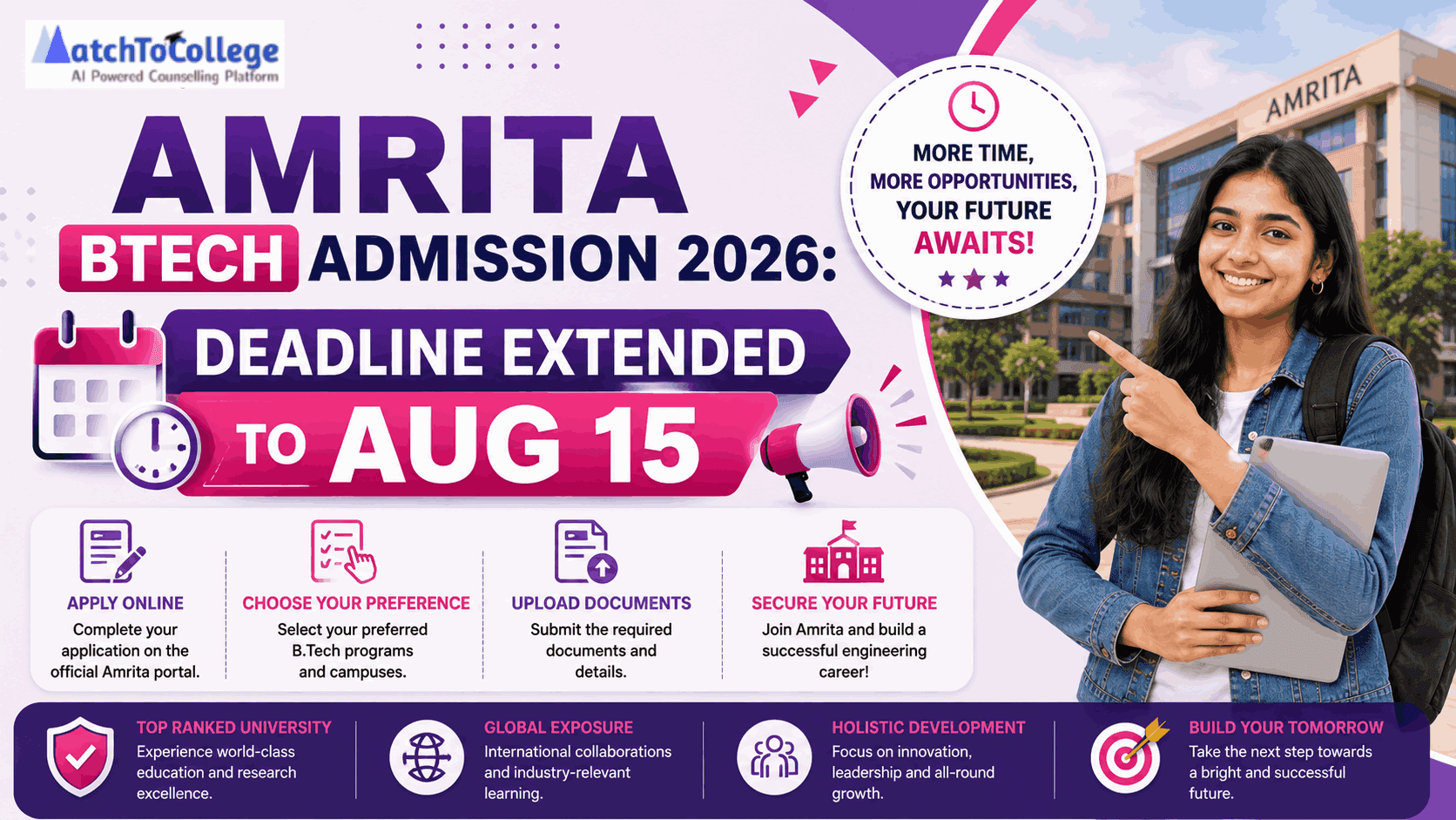 Amrita BTech Admission 2026: Deadline Extended to Aug 15