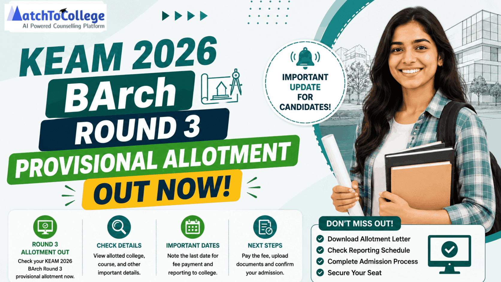 KEAM 2026 BArch Round 3 Provisional Allotment Out Now