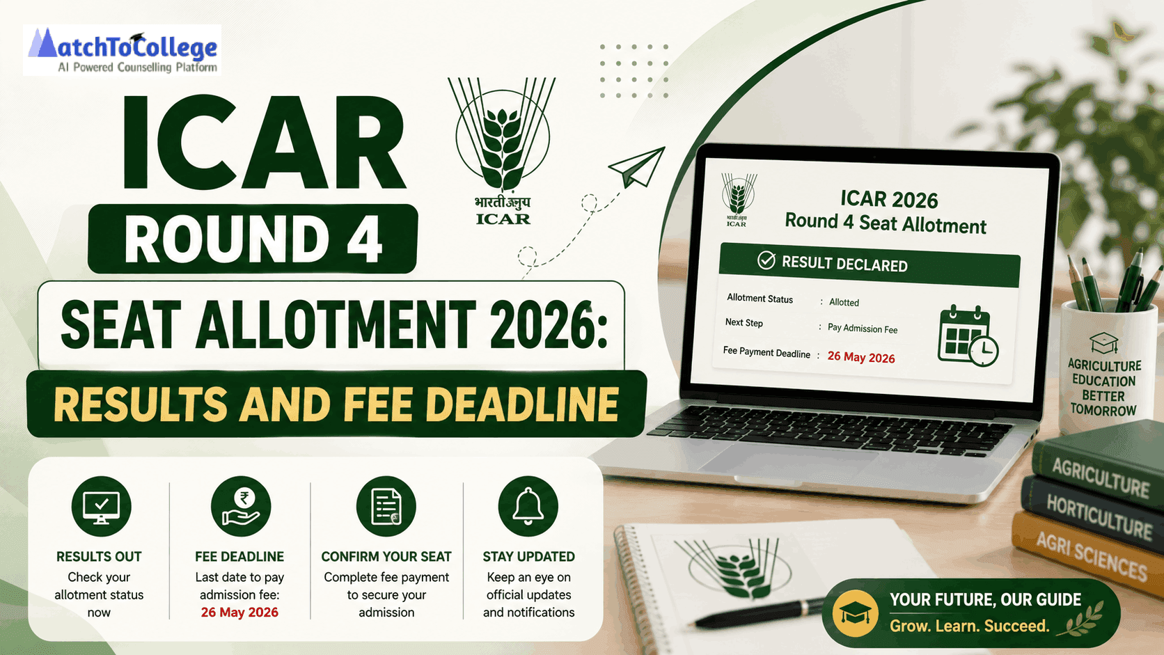 ICAR Round 4 Seat Allotment 2026: Results and Fee Deadline