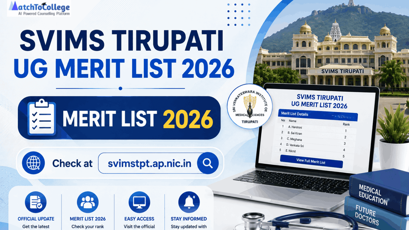 SVIMS Tirupati UG Merit List 2026: Check at svimstpt.ap.nic.in
