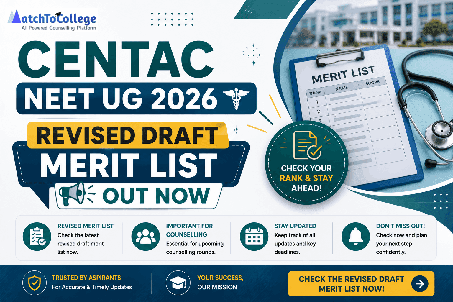 CENTAC NEET UG 2026 Revised Draft Merit List Out Now