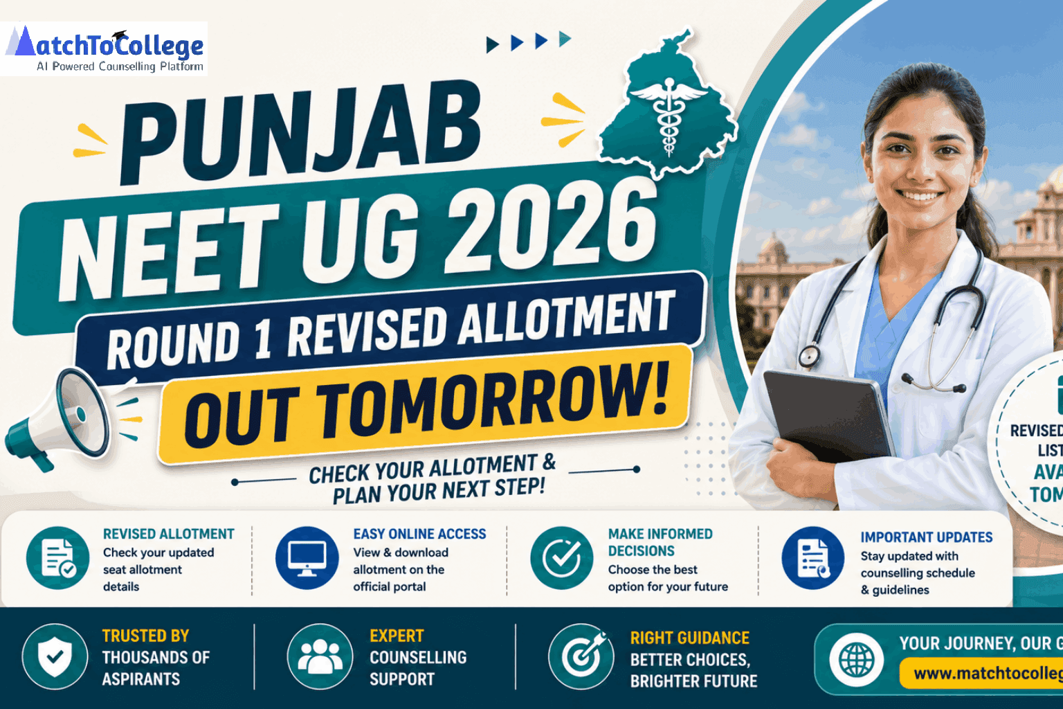 Punjab NEET UG 2026 Round 1 Revised Allotment Out Tomorrow