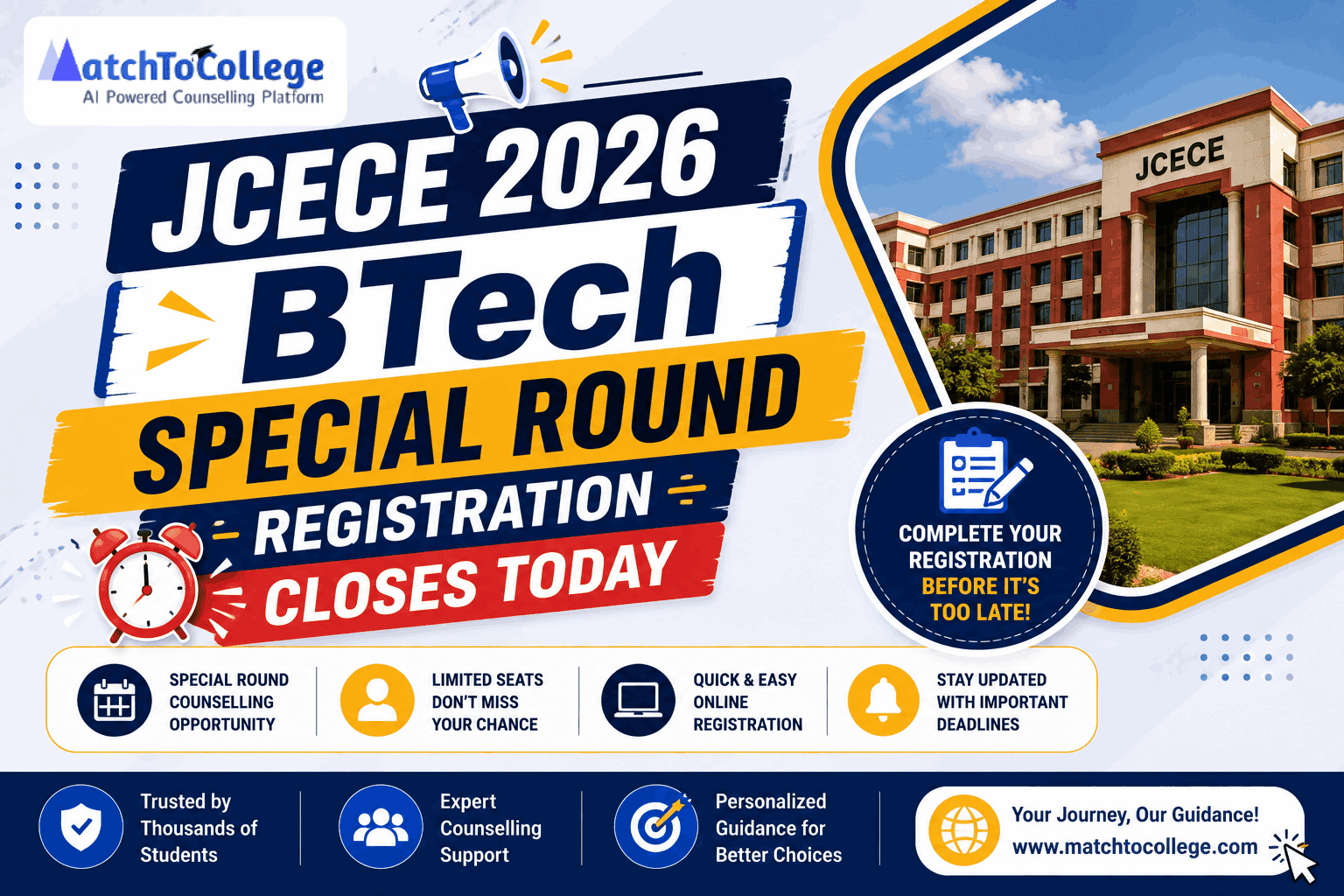 JCECE 2026 BTech Special Round Registration Closes Today