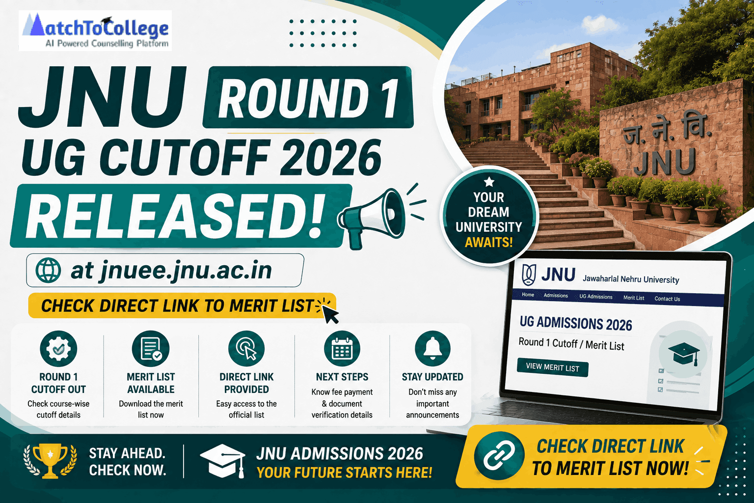 JNU Round 1 UG Cutoff 2026 Released: Direct Link & Guide