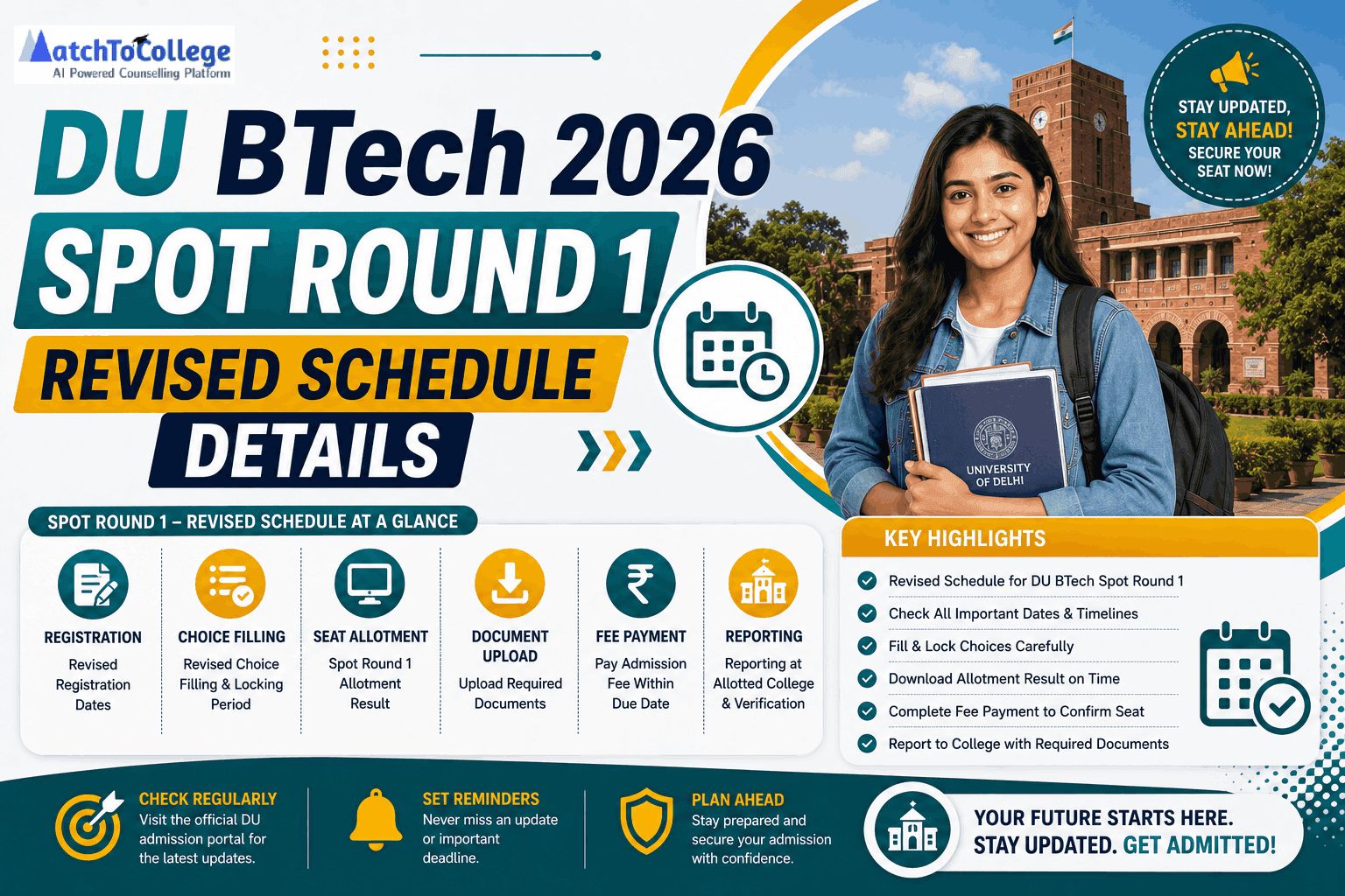 DU BTech 2026 Spot Round 1 Revised Schedule Details