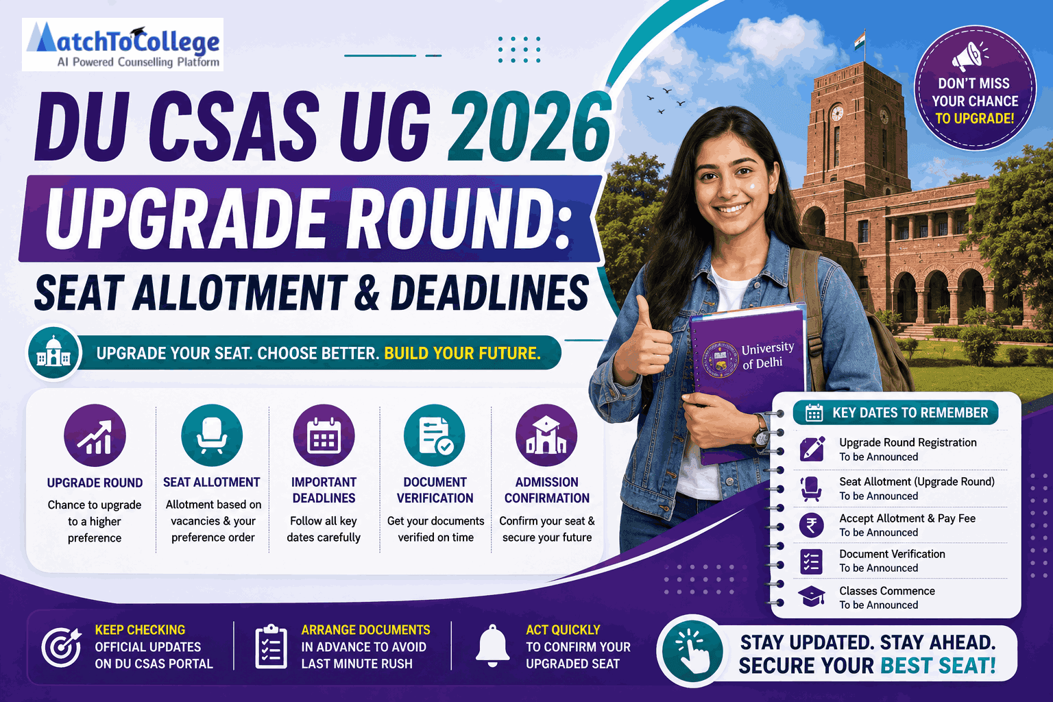 DU CSAS UG 2026 Upgrade Round: Seat Allotment & Deadlines