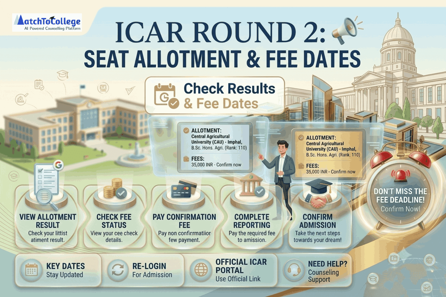 ICAR Round 2 Seat Allotment 2026: Check Results & Fee Dates
