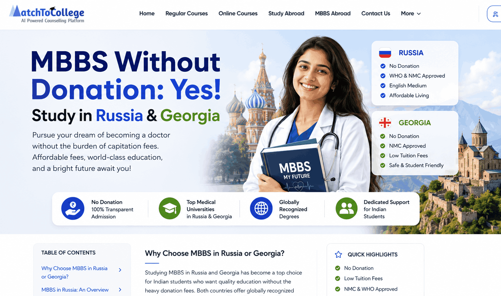 MBBS Without Donation: Yes! Study in Russia & Georgia