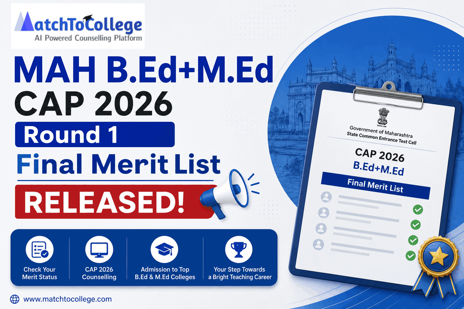 MAH B.Ed+M.Ed CAP 2026 Round 1 Final Merit List OUT!