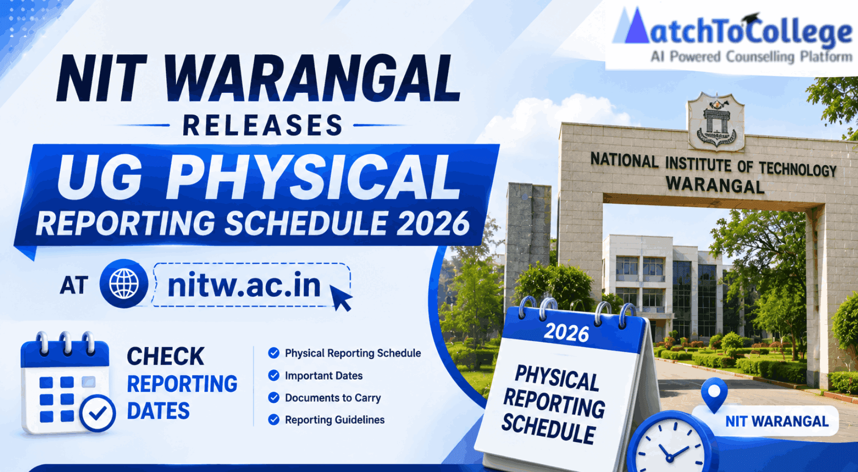 NIT Warangal UG Reporting Schedule 2026 Released! Dates & Docs