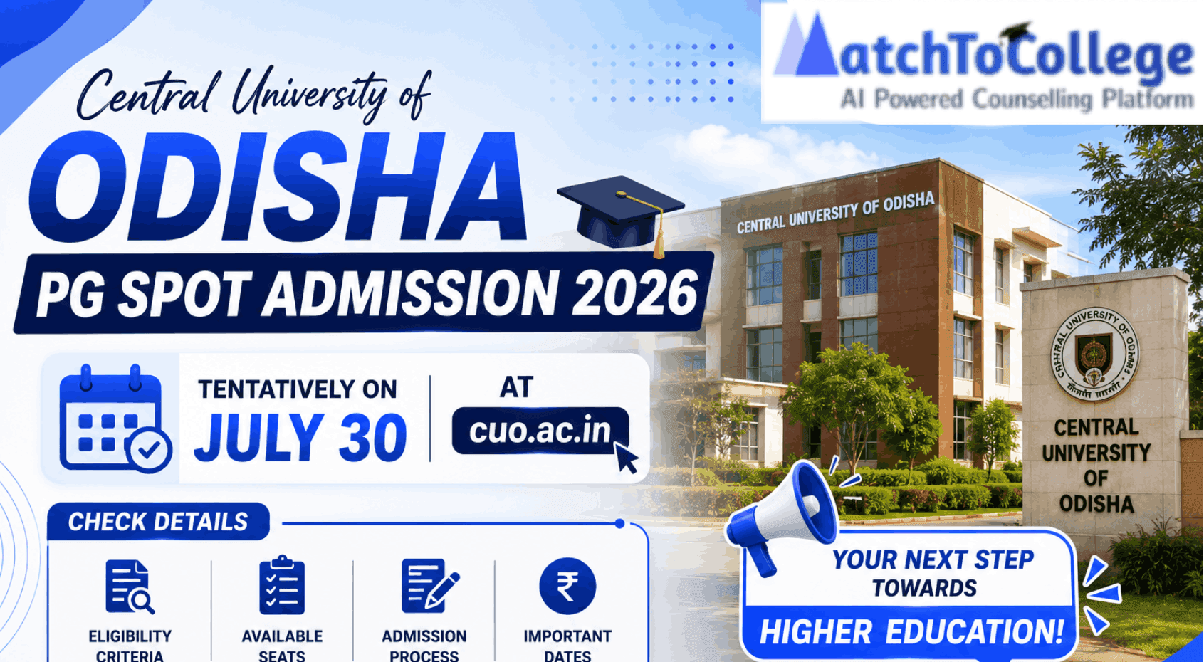 CUO PG Spot Admission 2026: Tentative July 30 Release!