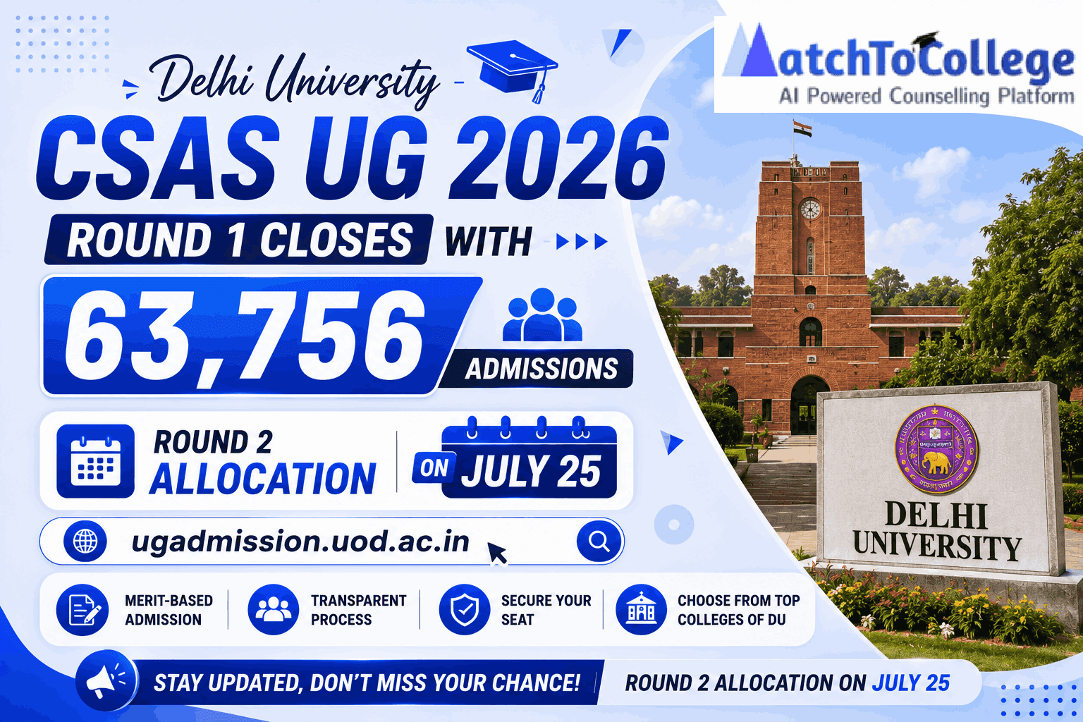 DU CSAS UG 2026 Round 1 Ends: Round 2 on July 25!
