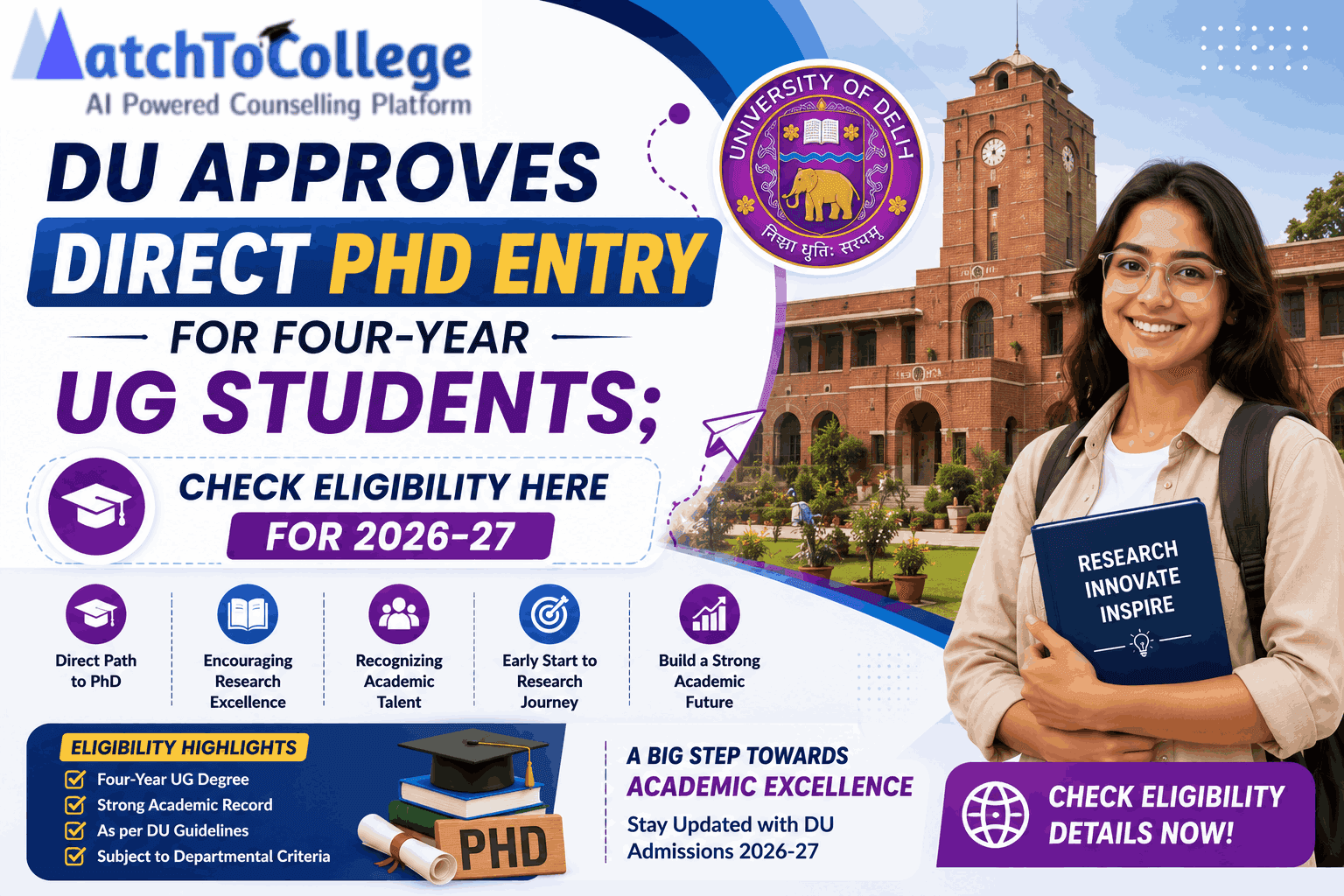 DU Direct PhD for 4-Year UG: Eligibility for 2026-27