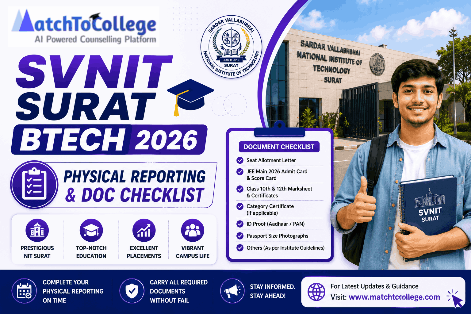 SVNIT Surat B.Tech 2026: Physical Reporting Dates & Docs