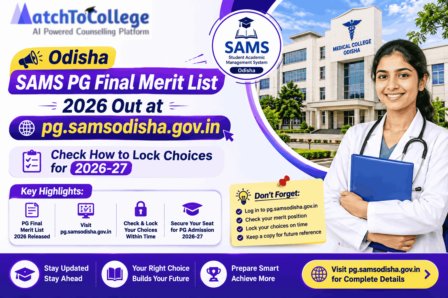 Odisha SAMS PG Final Merit List 2026 Out: Lock Choices Now!