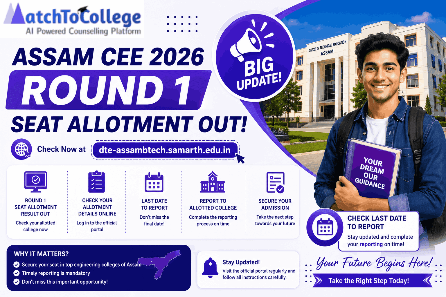Assam CEE 2026 Round 1 Seat Allotment Out! Check Dates Now