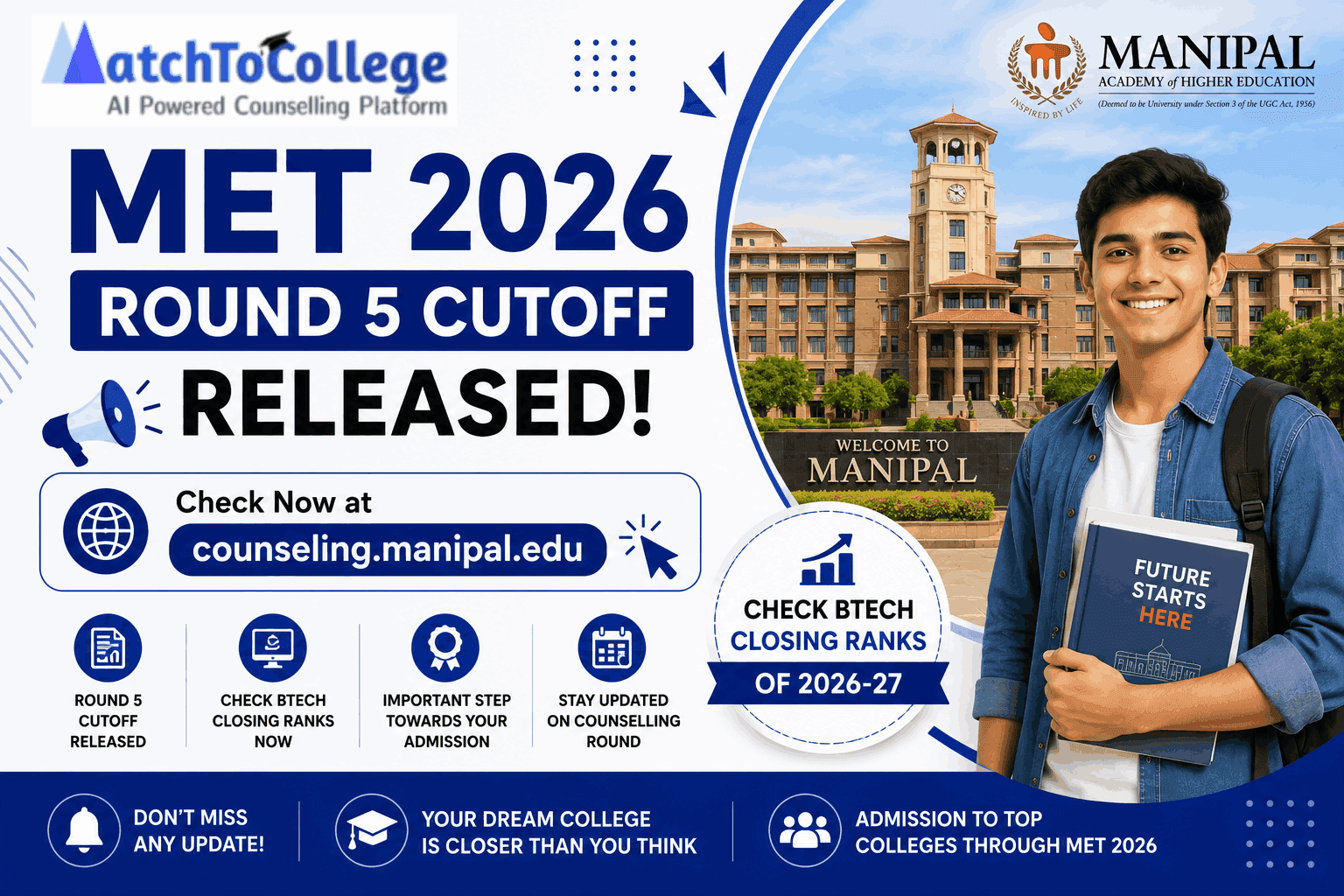 MET 2026 Round 5 Cutoff: Manipal BTech Closing Ranks Revealed