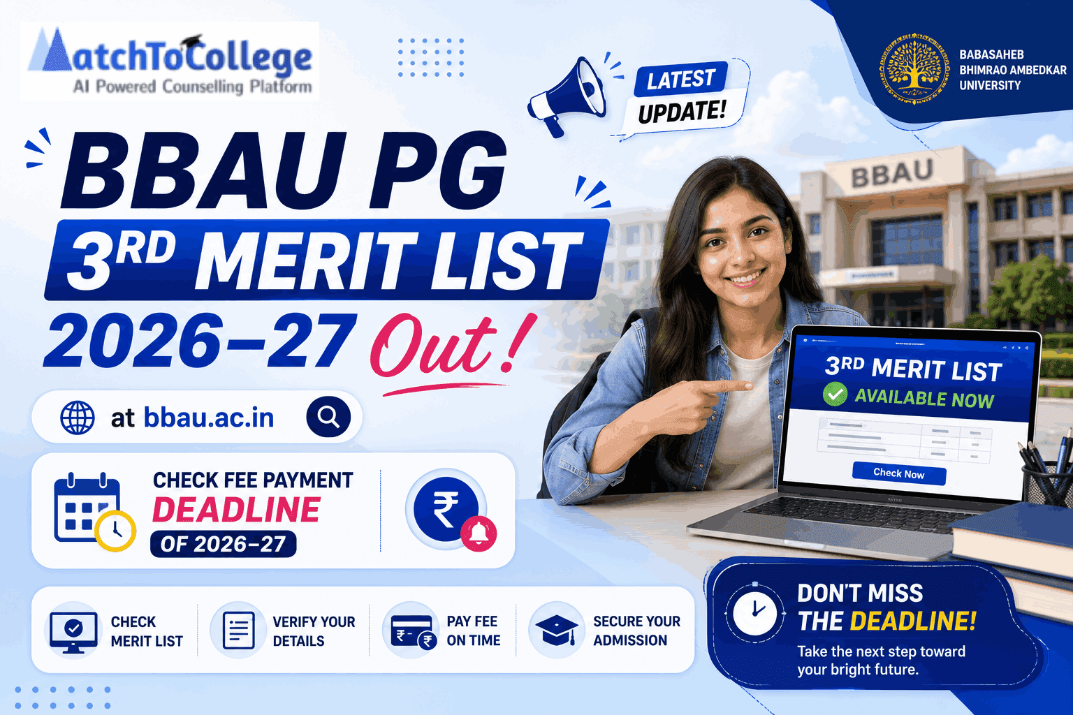 BBAU PG 3rd Merit List 2026-27 OUT: Check Deadline!