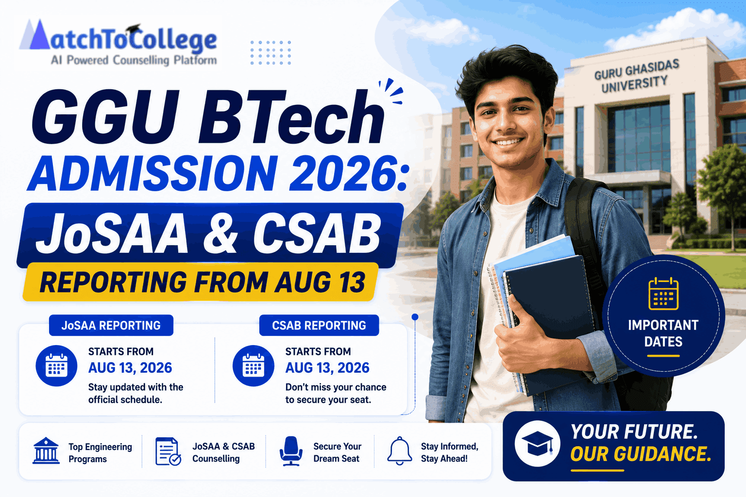 GGU BTech Admission 2026: JoSAA & CSAB Reporting from Aug 13