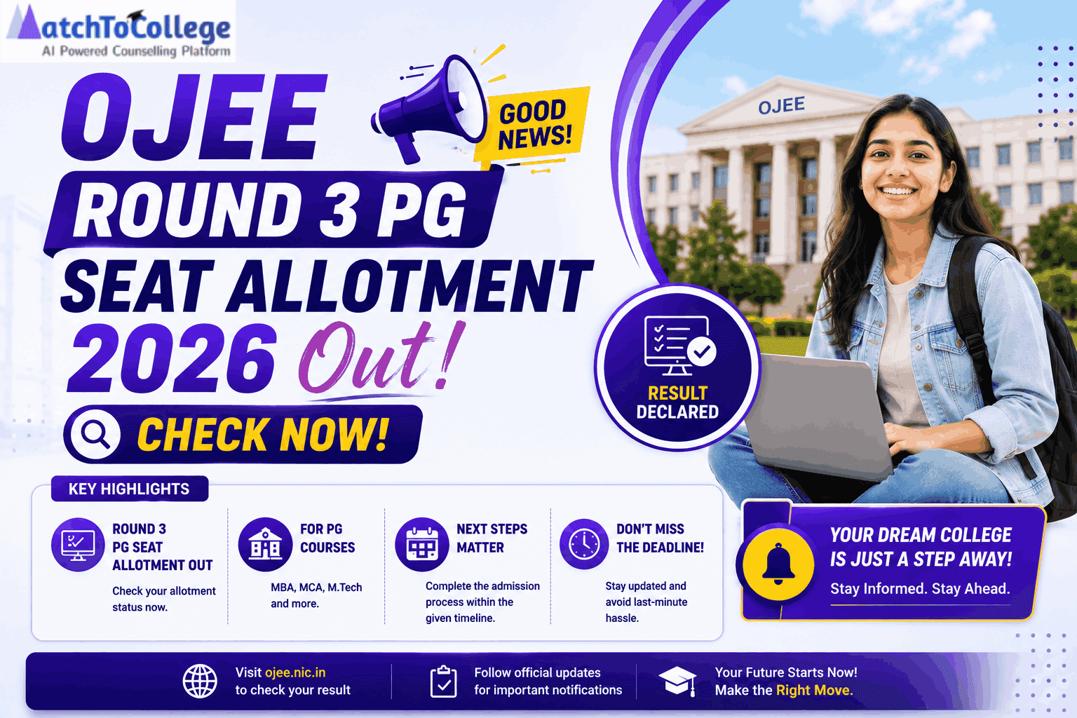 OJEE Round 3 PG Seat Allotment 2026 Out! Check Now