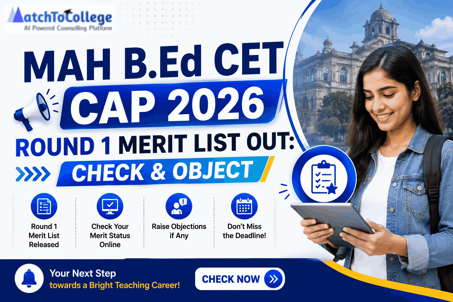 MAH B.Ed CET CAP 2026 Round 1 Merit List Out: Check & Object