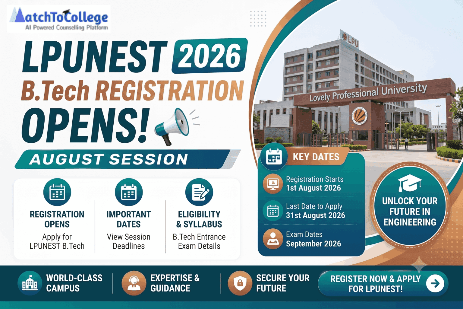LPUNEST 2026 August Session: B.Tech Registration Opens