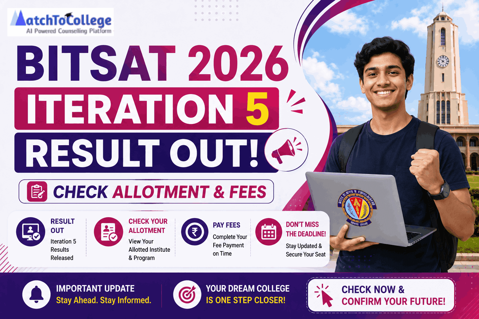 BITSAT 2026 Iteration 5 Result OUT! Check Allotment & Fees