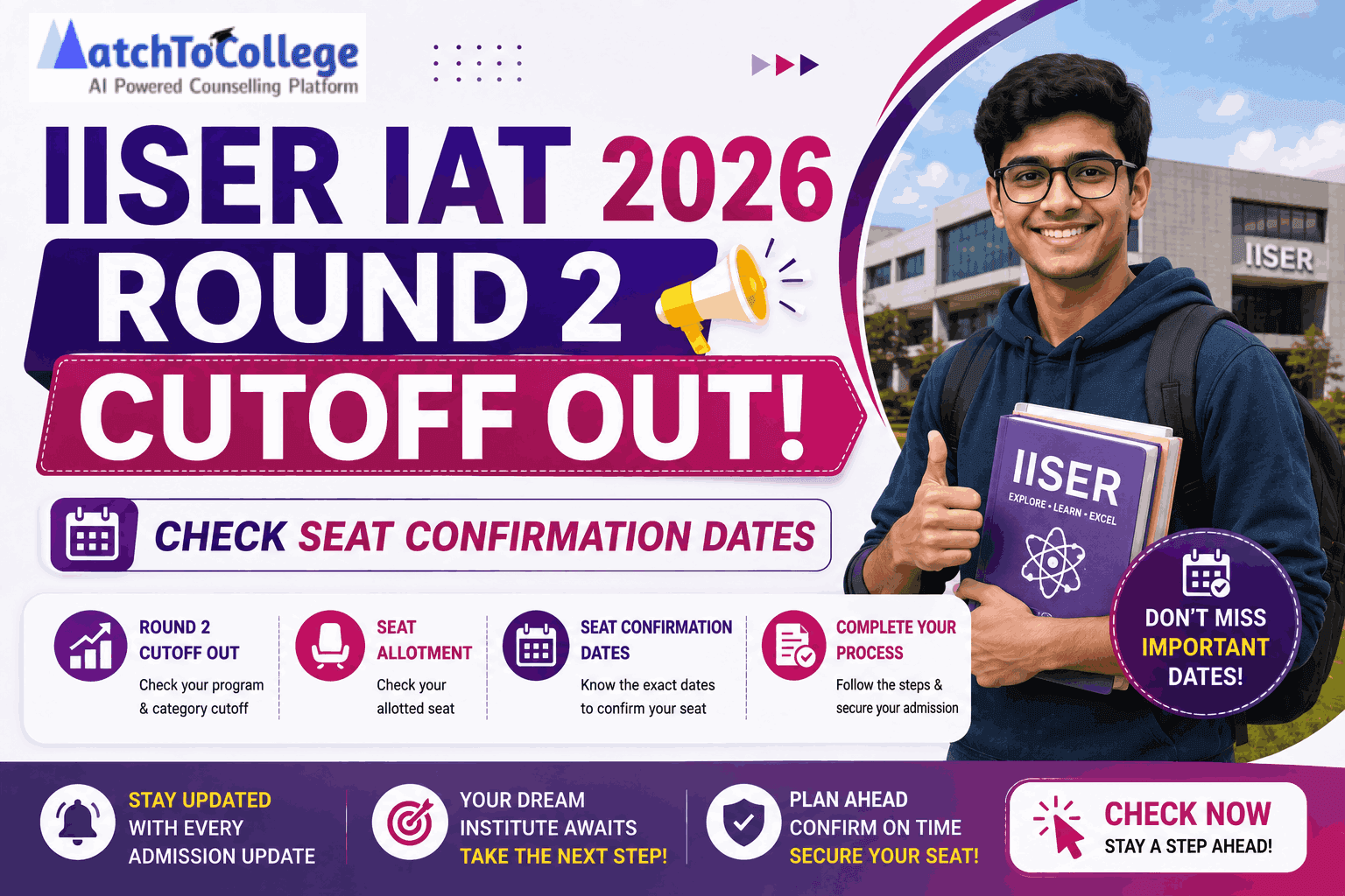 IISER IAT 2026 Round 2 Cutoff OUT! Check Seat Confirmation Dates
