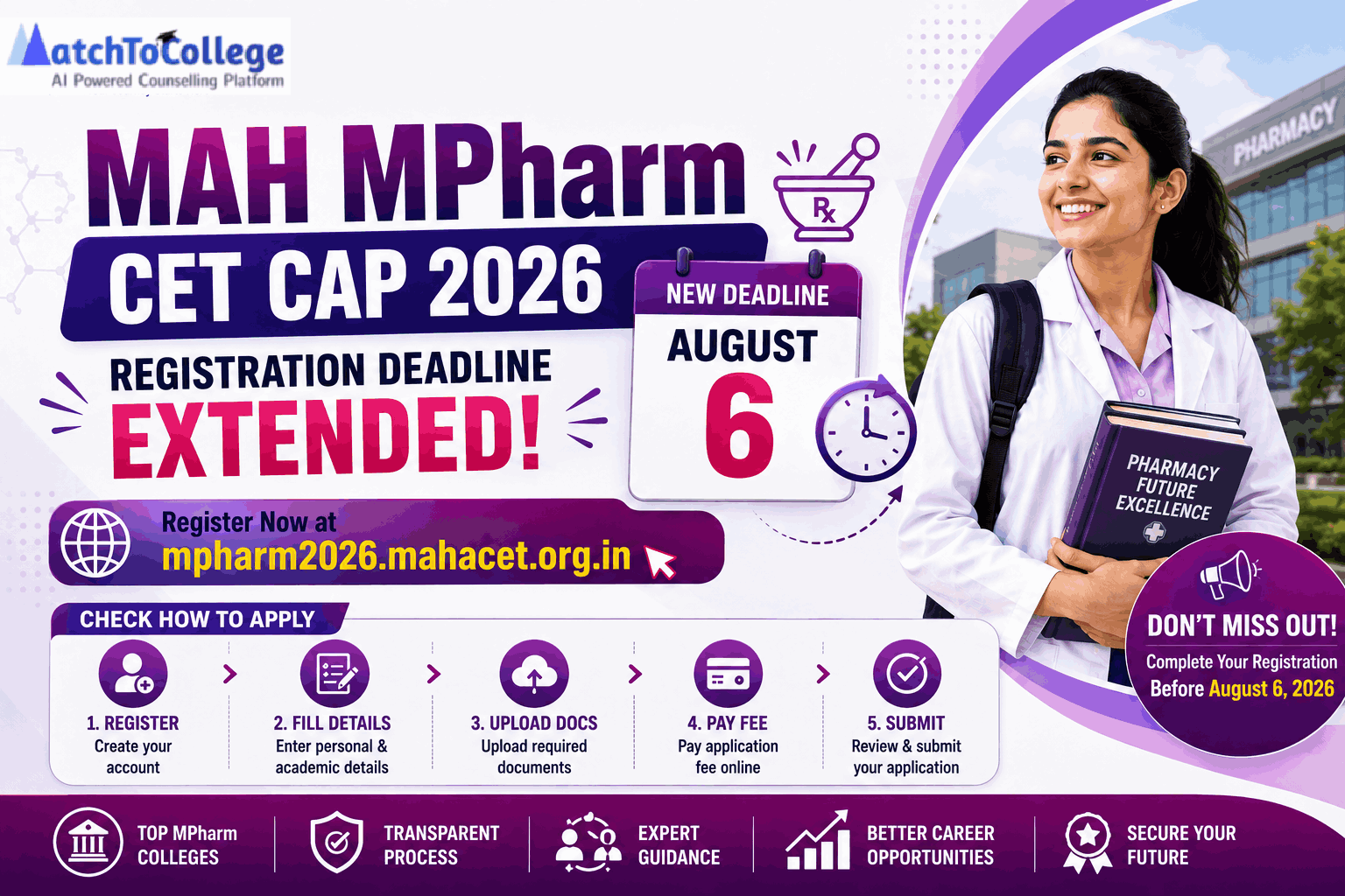 MAH MPharm CET CAP 2026: Deadline Extended to August 6