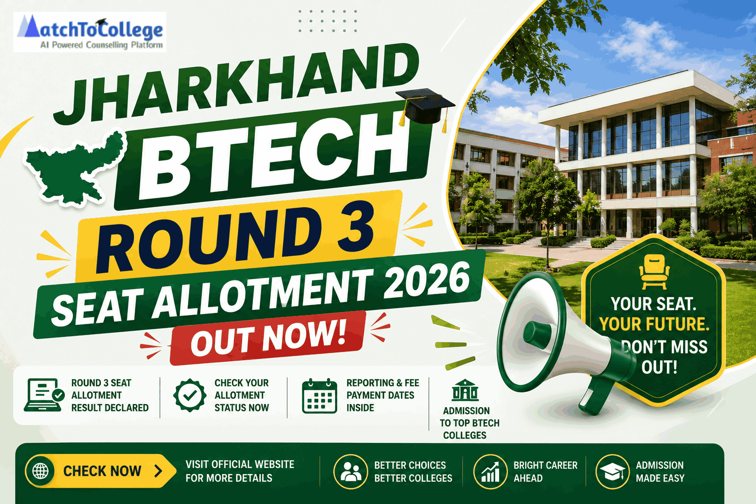 Jharkhand BTech Round 3 Seat Allotment 2026 Out Now