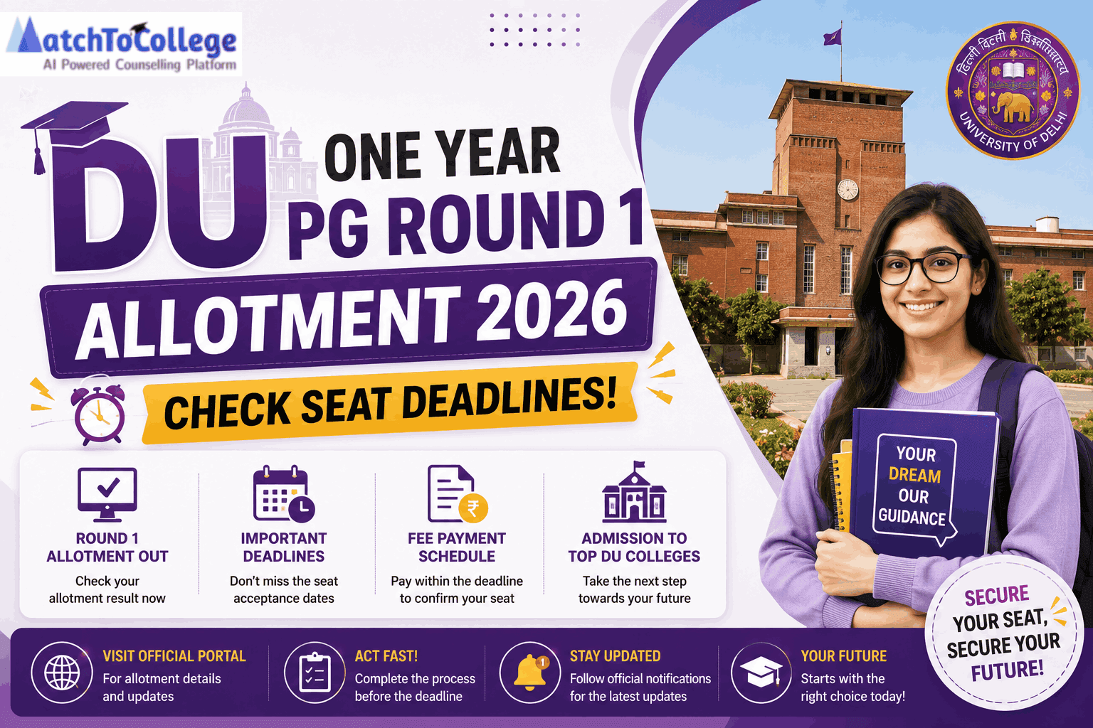 DU One Year PG Round 1 Allotment 2026: Check Seat Deadlines