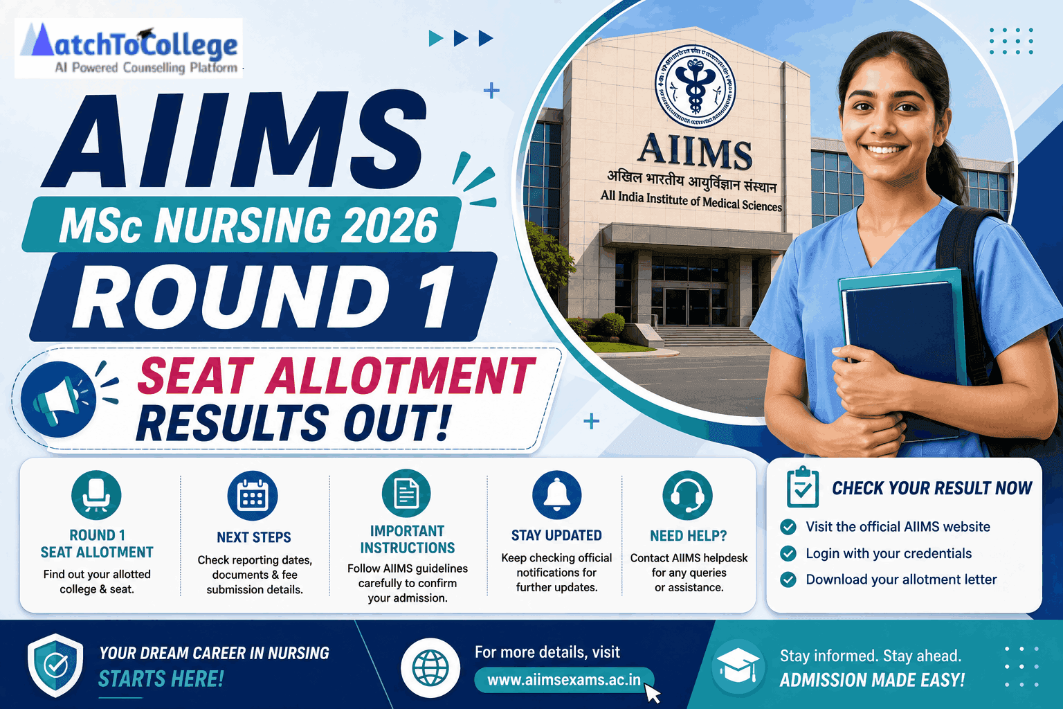 AIIMS MSc Nursing 2026 Round 1 Seat Allotment Results Out