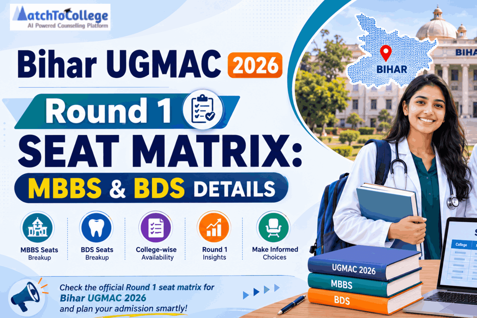 Bihar UGMAC 2026 Round 1 Seat Matrix: MBBS & BDS Details
