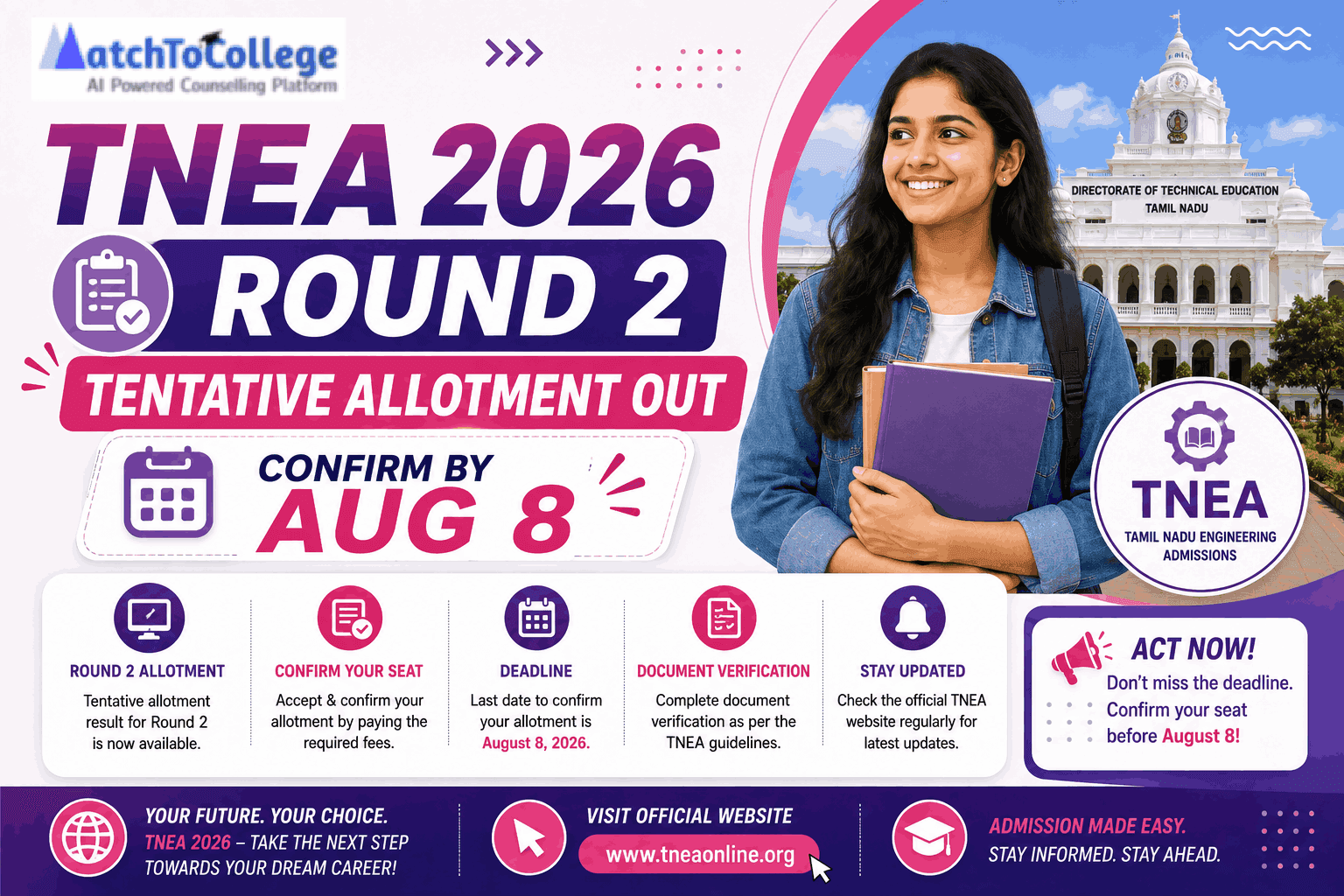 TNEA 2026 Round 2 Tentative Allotment Out: Confirm by Aug 8