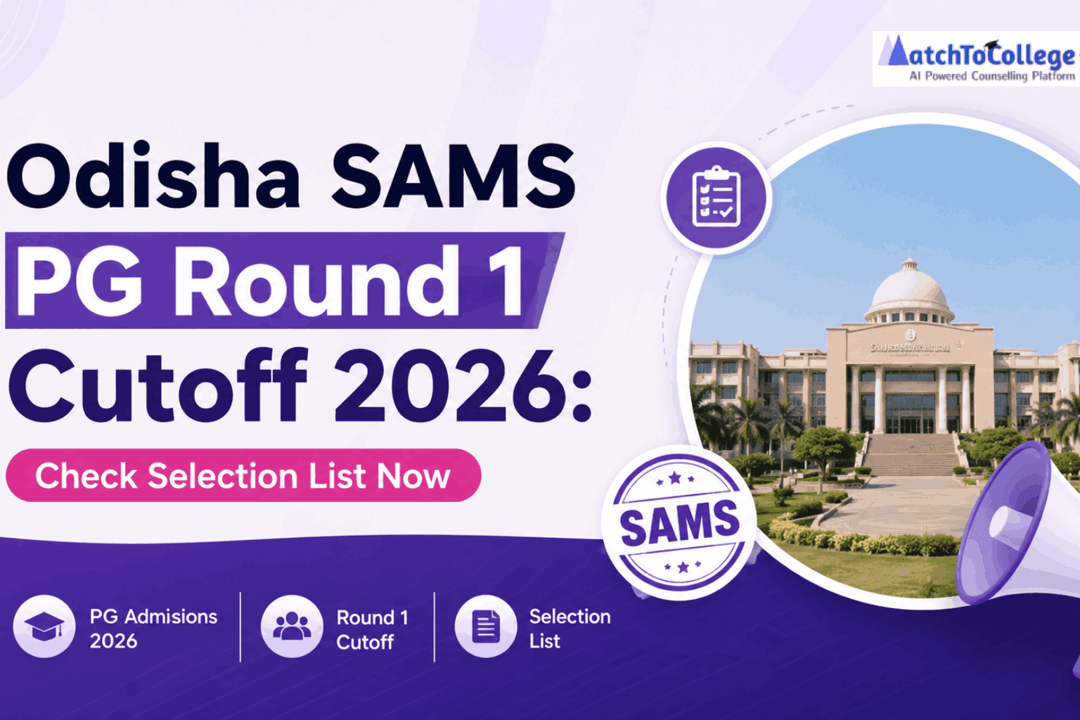 Odisha SAMS PG Round 1 Cutoff 2026: Check Selection List Now