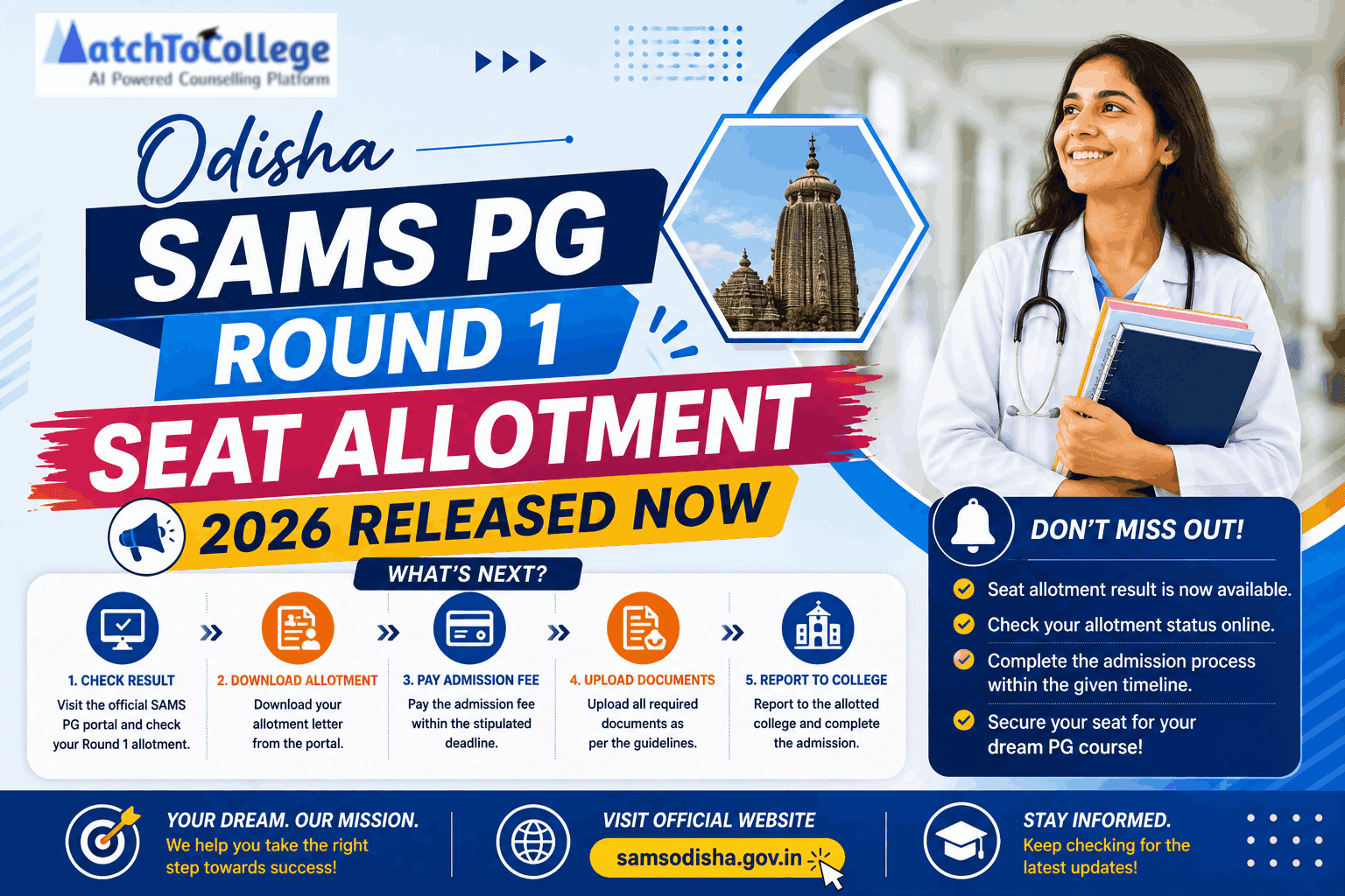 Odisha SAMS PG Round 1 Seat Allotment 2026 Released Now