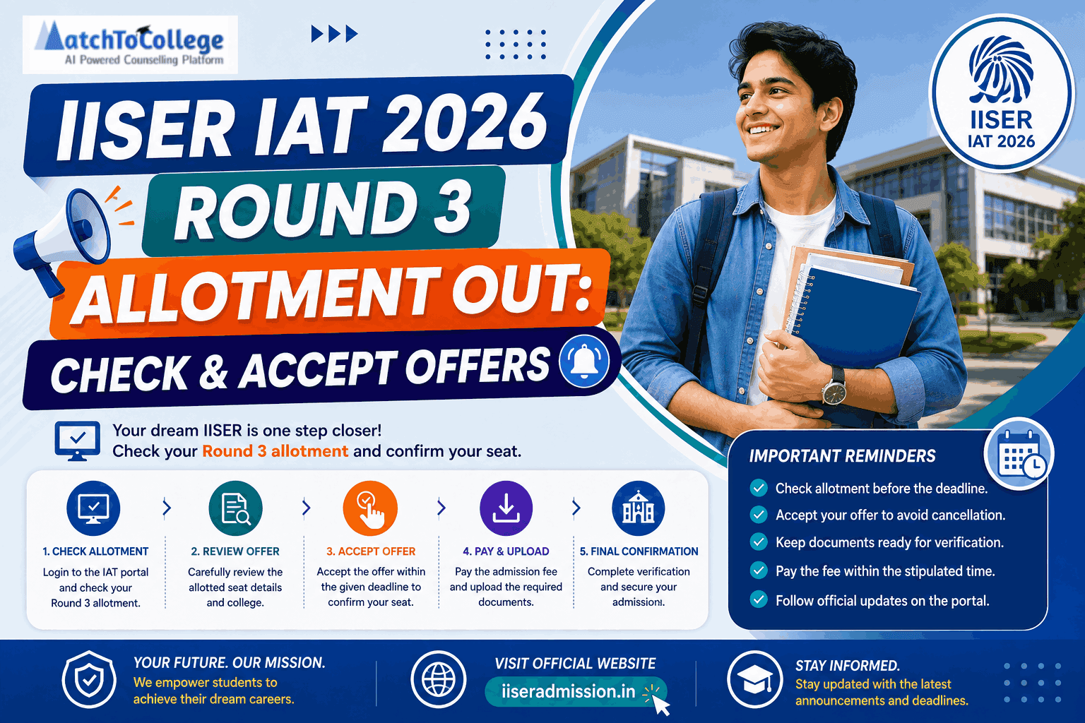 IISER IAT 2026 Round 3 Allotment Out: Check & Accept Offers
