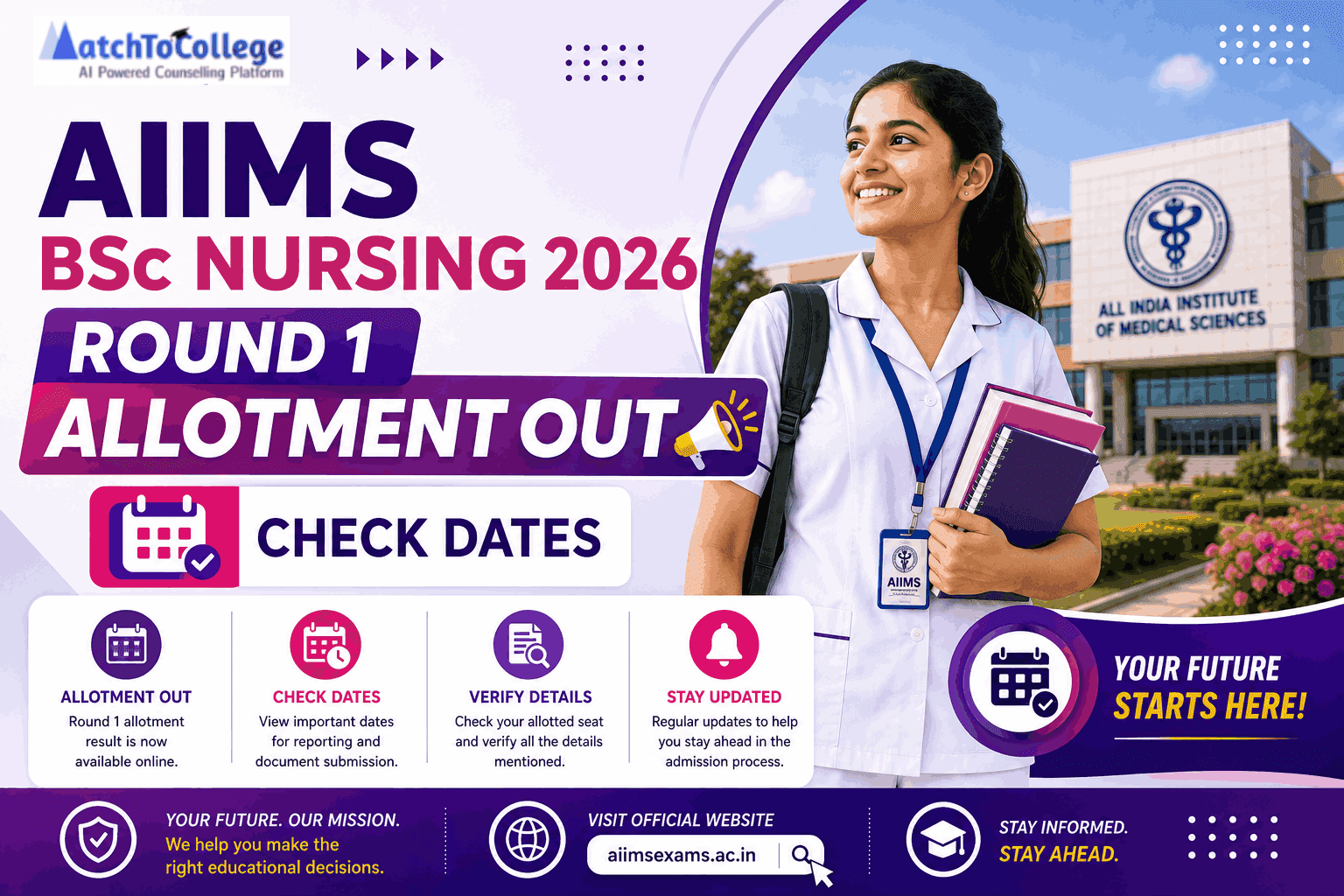 AIIMS BSc Nursing 2026 Round 1 Allotment Out: Check Dates