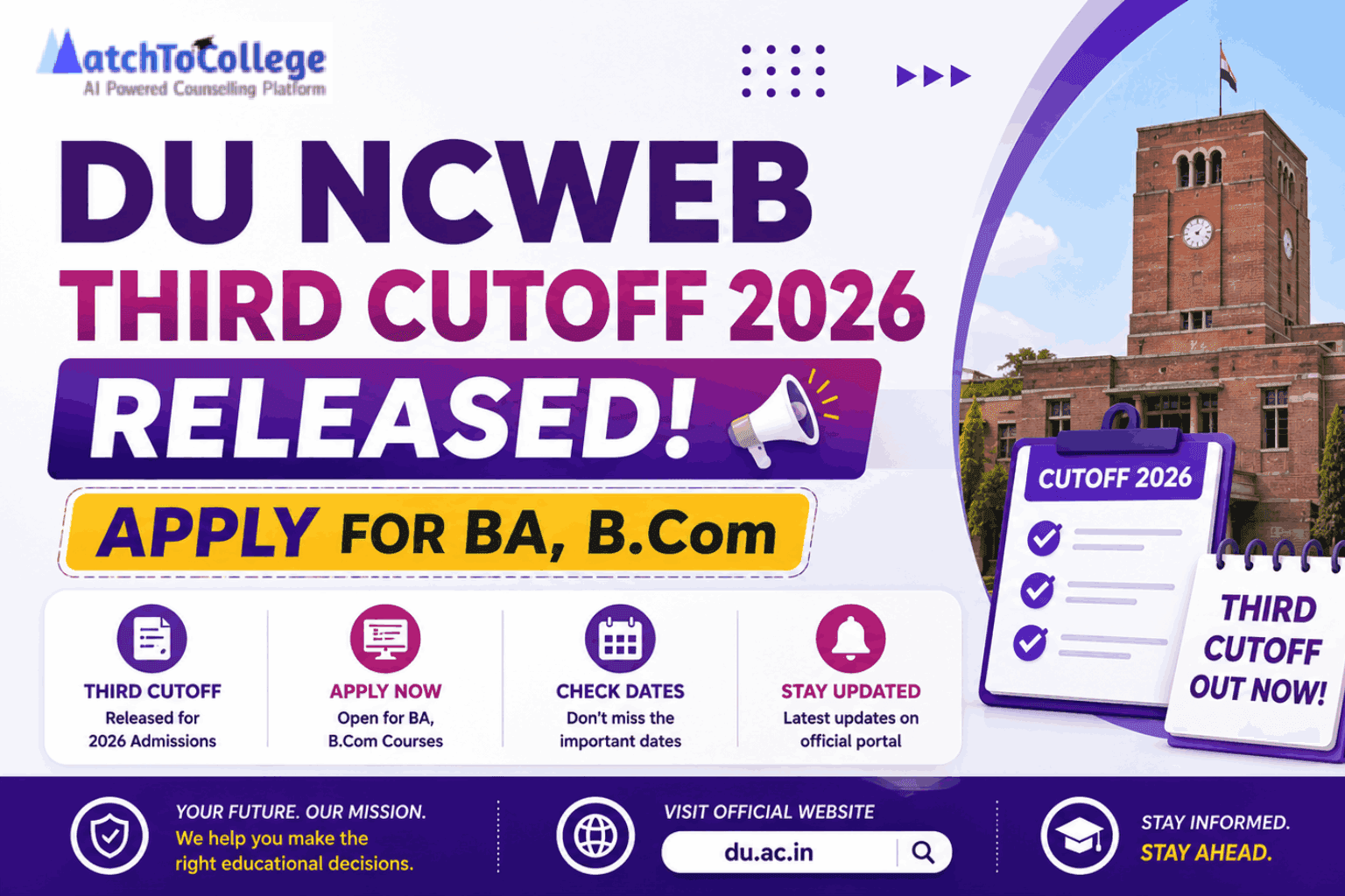 DU NCWEB Third Cutoff 2026 Released: Apply for BA, B.Com