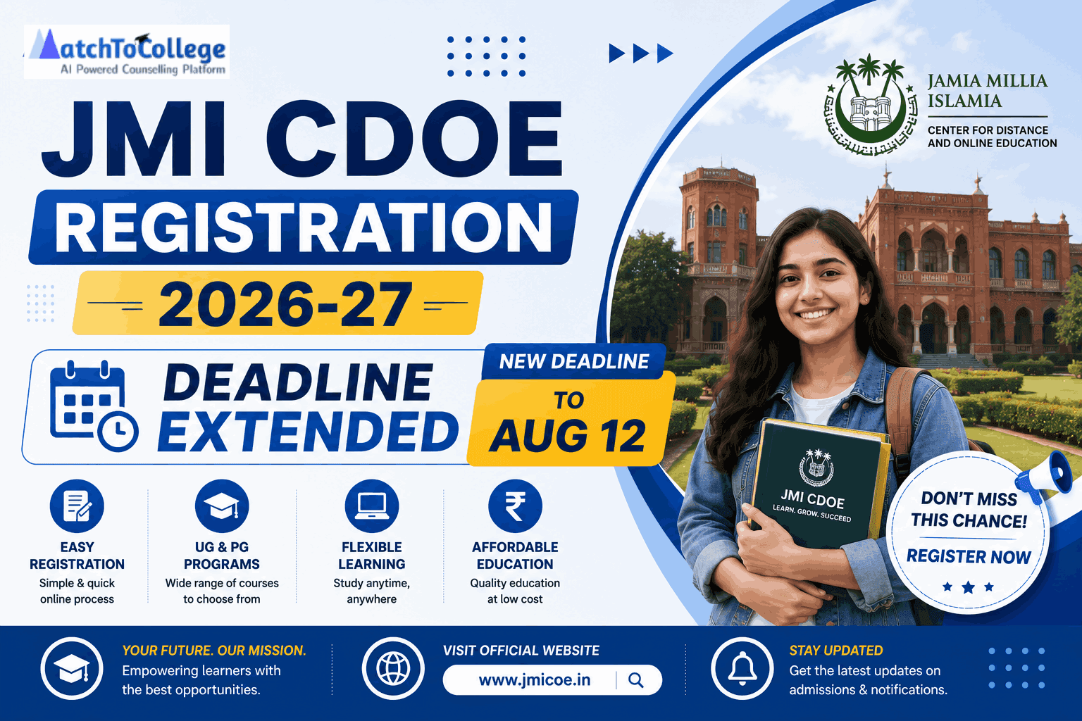 JMI CDOE Registration 2026-27 Deadline Extended to Aug 12