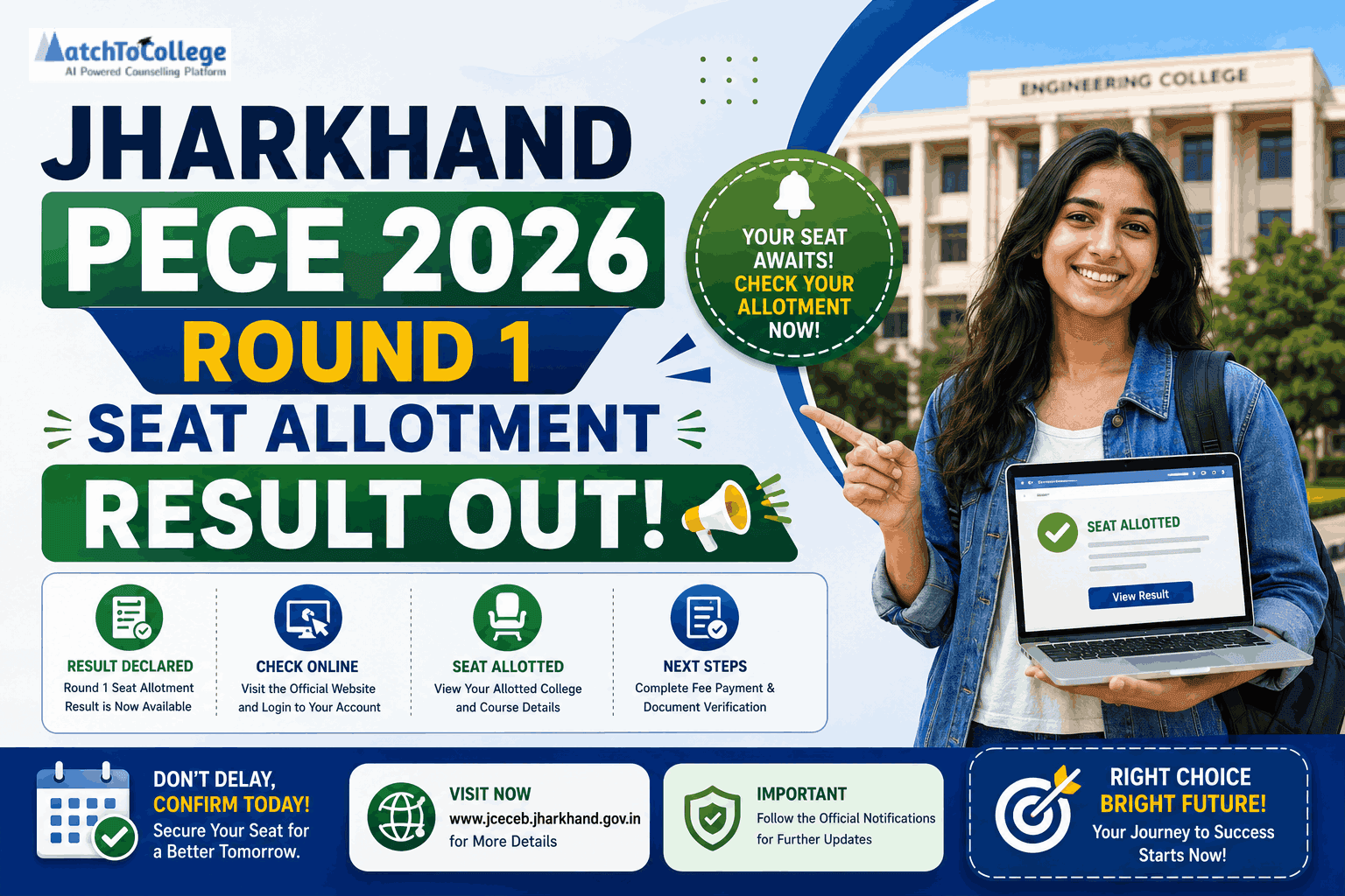 Jharkhand PECE 2026 Round 1 Seat Allotment Result Out