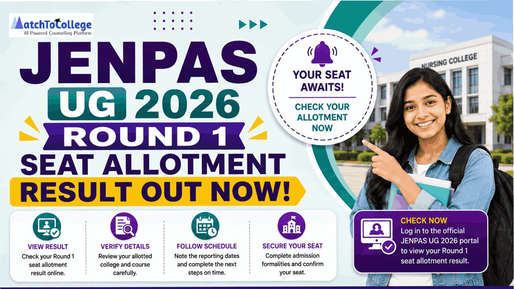 JENPAS UG 2026 Round 1 Seat Allotment Result Out Now