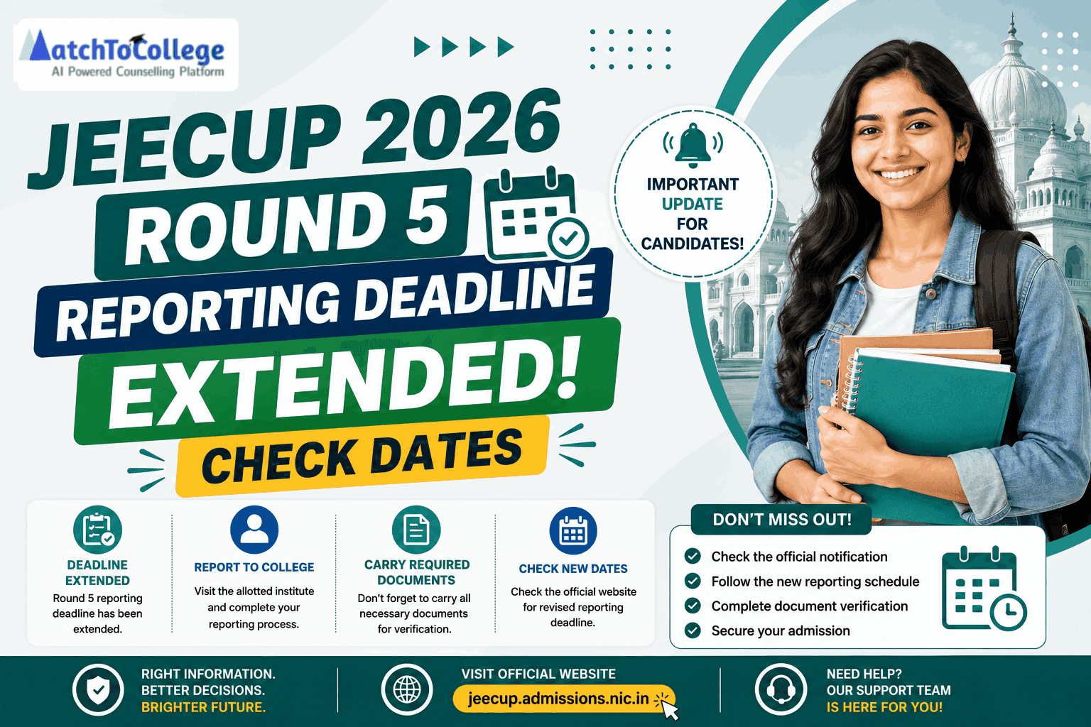 JEECUP 2026 Round 5 Reporting Deadline Extended: Check Dates