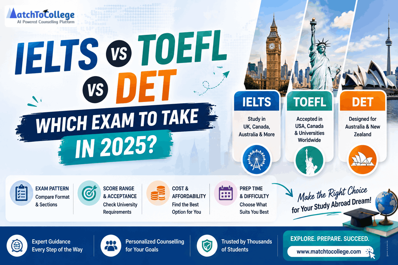 IELTS vs TOEFL vs DET: Which Exam to Take in 2026?