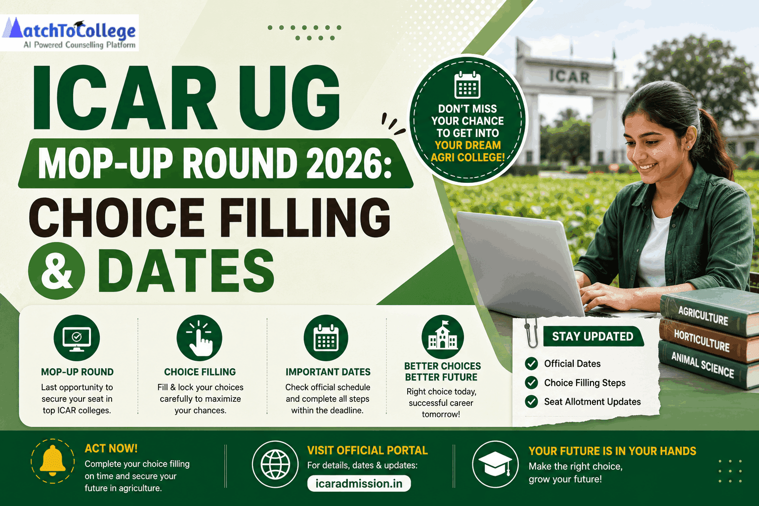ICAR UG Mop-Up Round 2026: Choice Filling & Dates