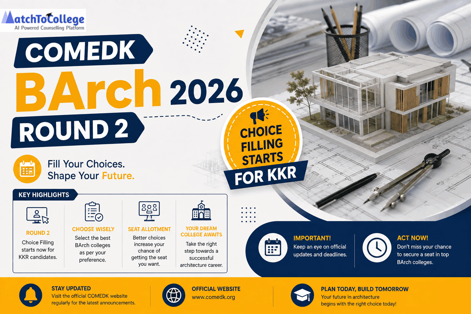 COMEDK BArch 2026 Round 2 Choice Filling Starts for KKR