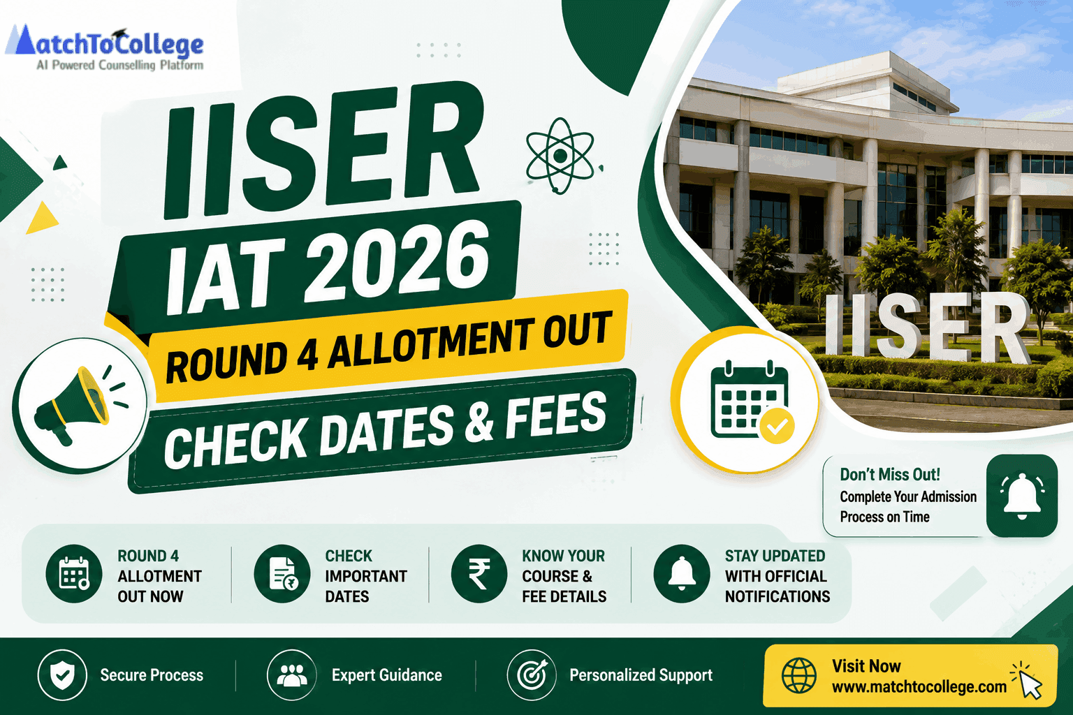 IISER IAT 2026 Round 4 Allotment Out: Check Dates & Fees