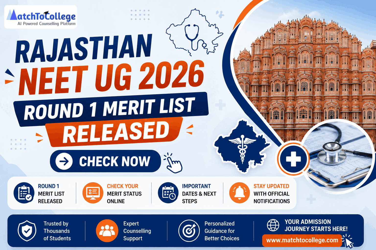 Rajasthan NEET UG 2026 Round 1 Merit List Released: Check Now